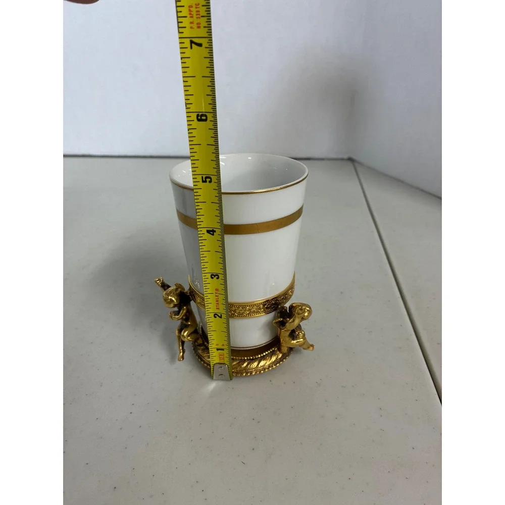Vintage Stylebuilt NY 24K Gold Plated Cherub Porcelain Tumbler Cup Regency